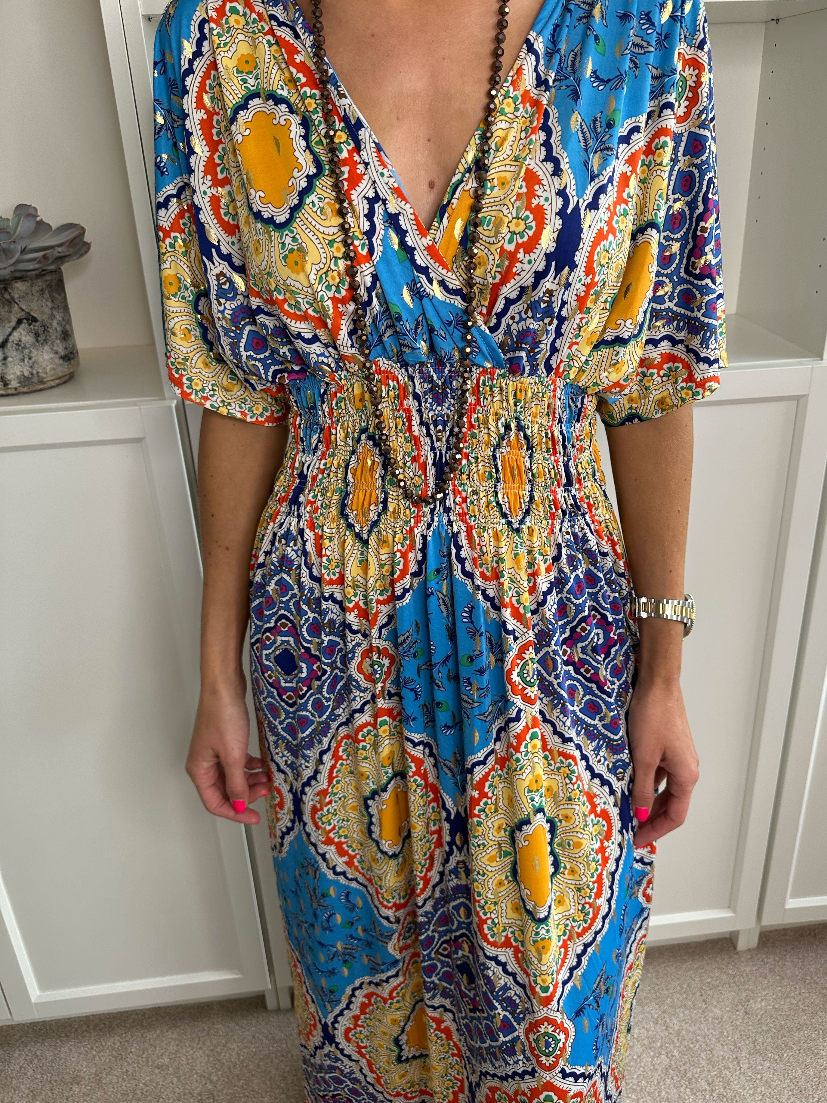 Pams Multi - Lang elastisk kjole i krølfrit stof